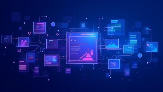 Abstraktes Bild, das UX/UI-Design-Elemente wie Wireframes und Benutzeroberflächen symbolisiert.